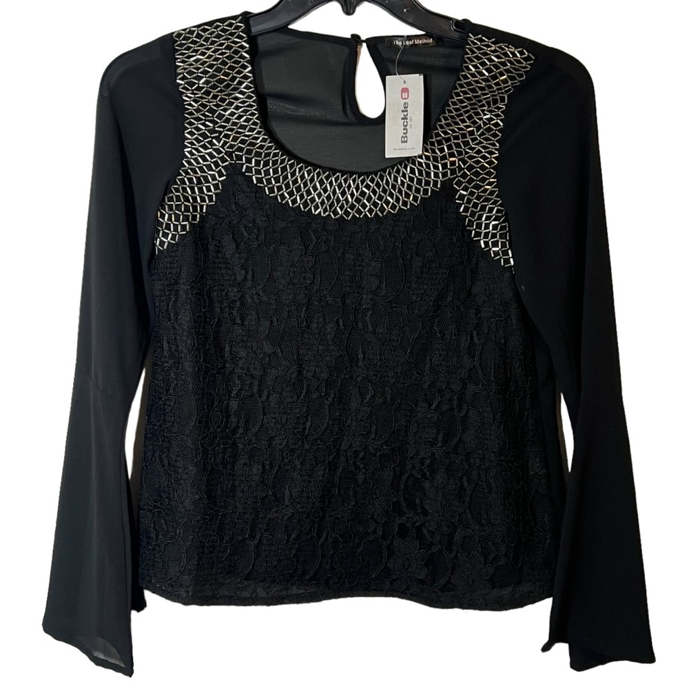 Buckle Leaf Method Top XS Sheer Black Beaded Lace